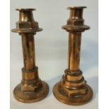 Pair of 19th Century fireman's hose ends converted to candle sticks [19cm]