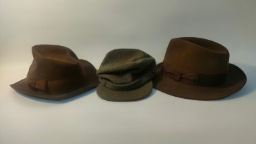 Three collectable hats; to include Indiana Jones replica, fine fur felt hat and an Herbert Johnson