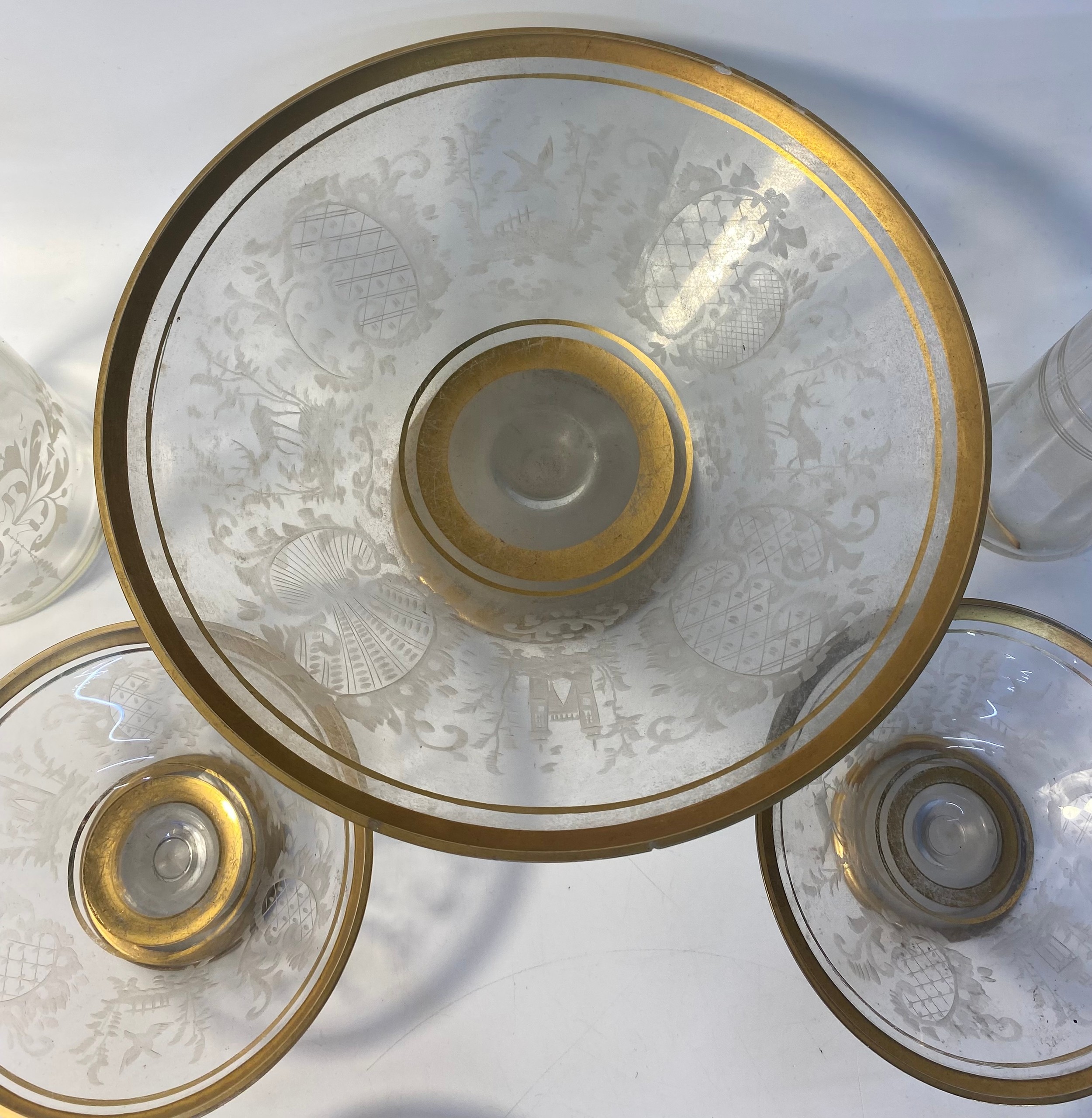 19th century etched glass ware; desert set with tazza & etched apothecary jars [23cm diameter tazza] - Image 2 of 6