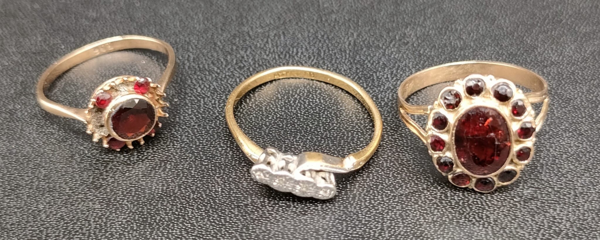 Three various gold rings; 18ct gold and platinum diamond ring- band damaged- [2.44grams] and two - Image 2 of 5