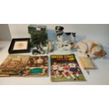 Jack Russell dog figures, army tanks, football book & album