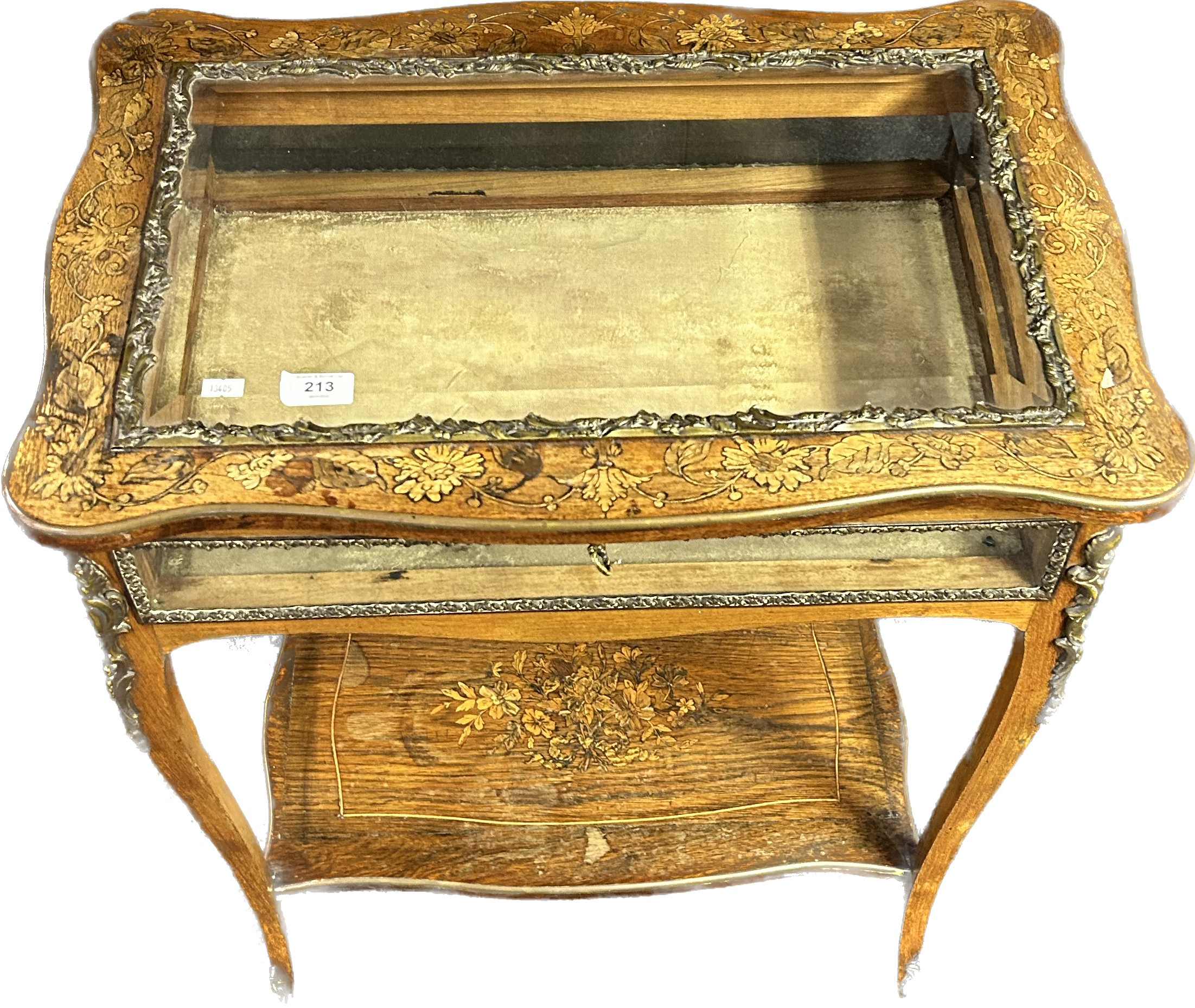 19th Century mahogany Louis XV style bijouterie cabinet, the lift top with carved foliage design and - Image 3 of 3