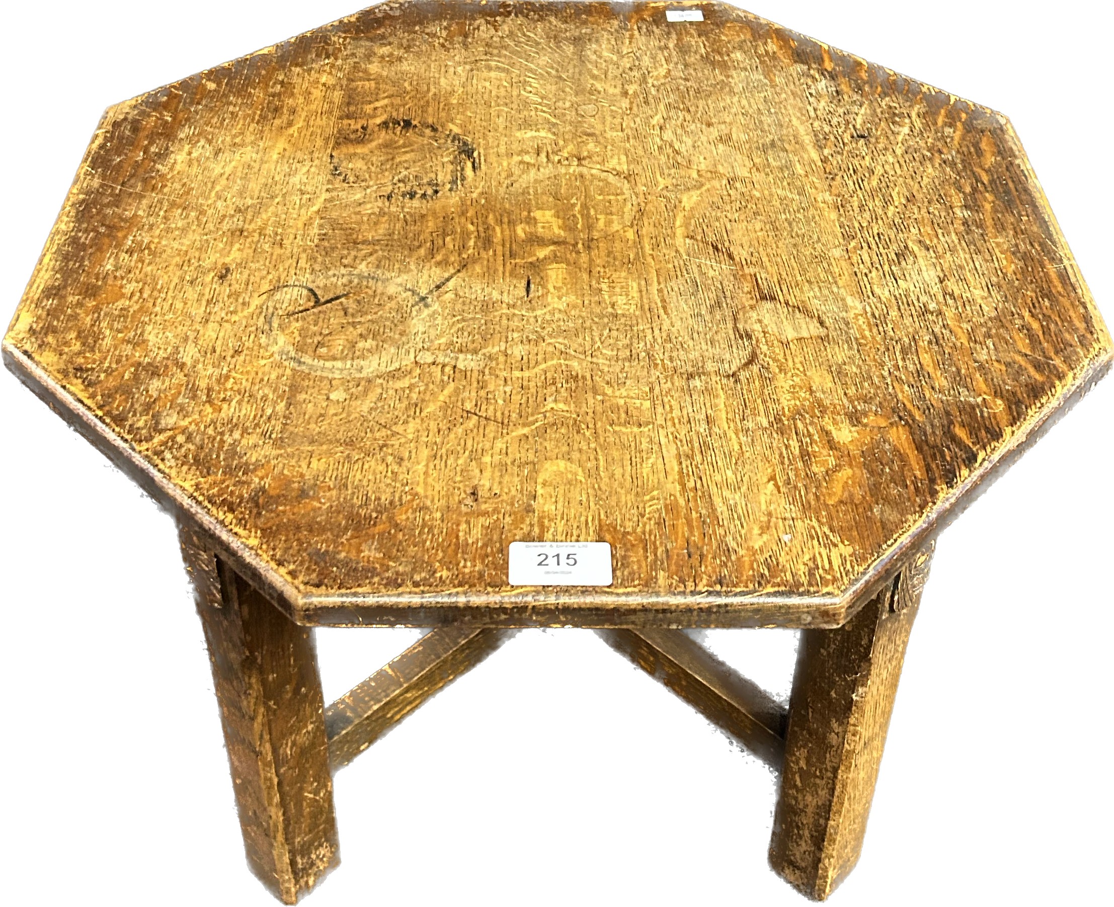 Antique oak octagonal table raised on blocked carved legs supported by a stretcher. - Image 2 of 3