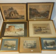 Collection of various art works; Countryside, harbour & castle scenes