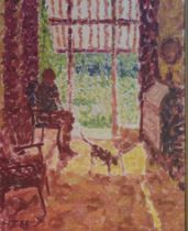 Ivor John Oil on canvas 'Man in living room', signed and dated '84. [40x35cm]