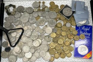 A Selection of mixed world coins, crowns and British coinage.