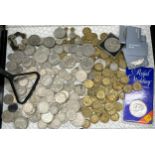 A Selection of mixed world coins, crowns and British coinage.