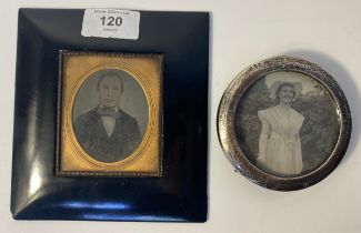 19th Century portrait of a gentleman set in frame along with a small silver hallmarked circle