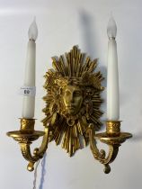 Antique heavy brass French two section wall sconce converted to electric [36cm]