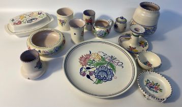 Collection of mid century studio Poole pottery; Vases & pin dishes