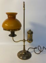 Brass oil lamp converted to electric with art glass shade [45cm]