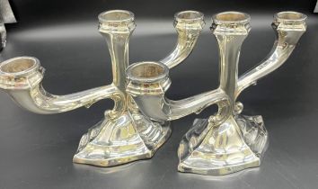 A Pair of Sterling silver 925 candelabras. [Weighted bases] [15cm high]