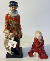 Royal Doulton beefeater advertising figurine for the london news together with 'little pig'