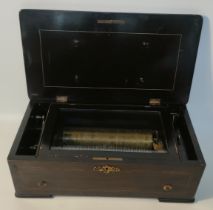 19th century music Box with brass wynder attachment [46x16x25cm]