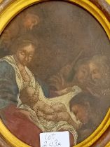 Antique oil religious on board in a oval frame. [Frame 28x25cm]