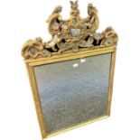 Antique gilt painted mirror, surmounted by scroll and foliate moulding with mirror detail [125x81cm]