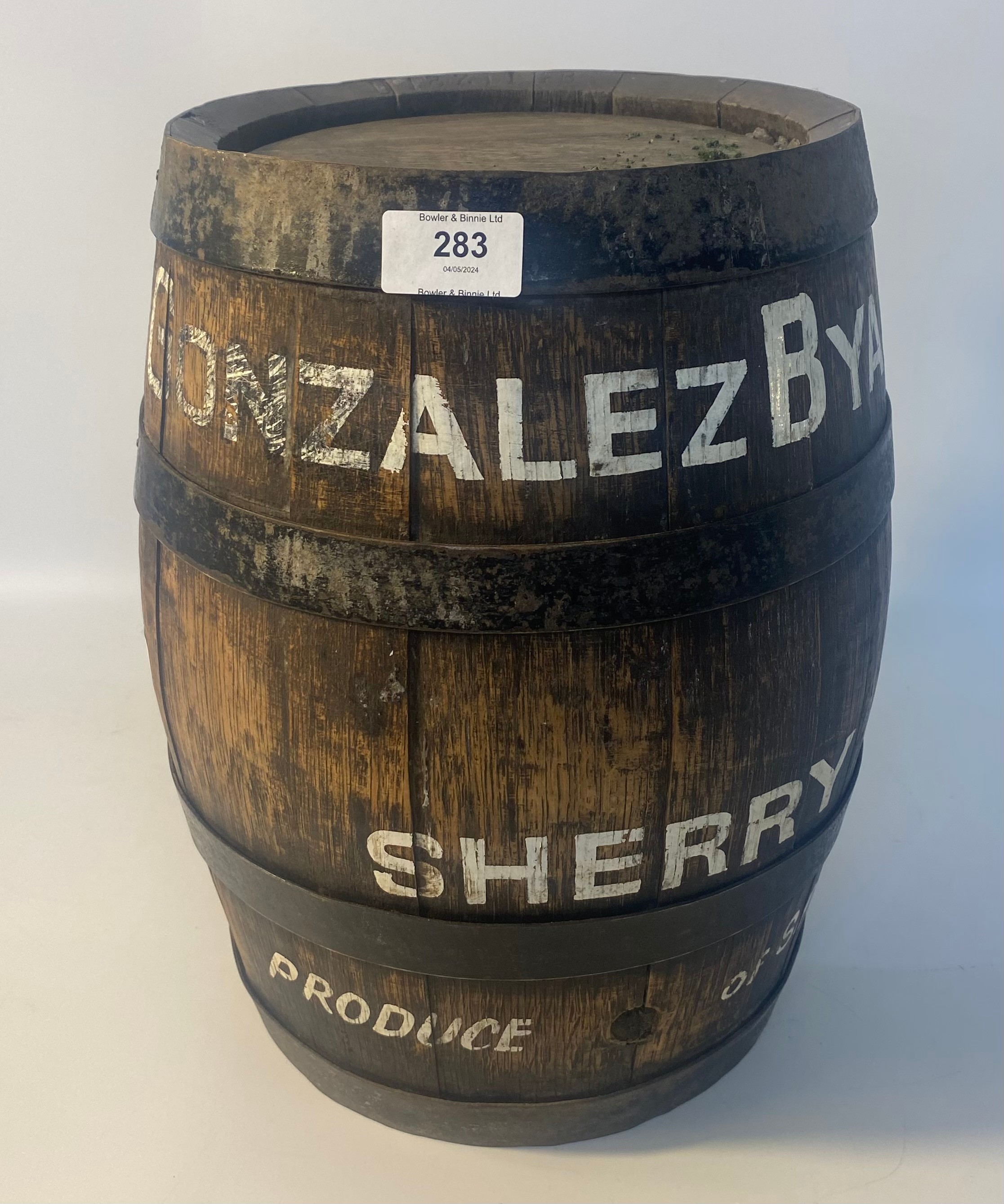 Antique wood & metal bounded sherry barrel [35.5x26cm] - Image 2 of 4