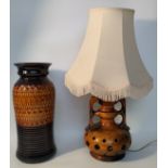 Mid century German pottery Table lamp & German pottery vase