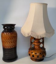 Mid century German pottery Table lamp & German pottery vase