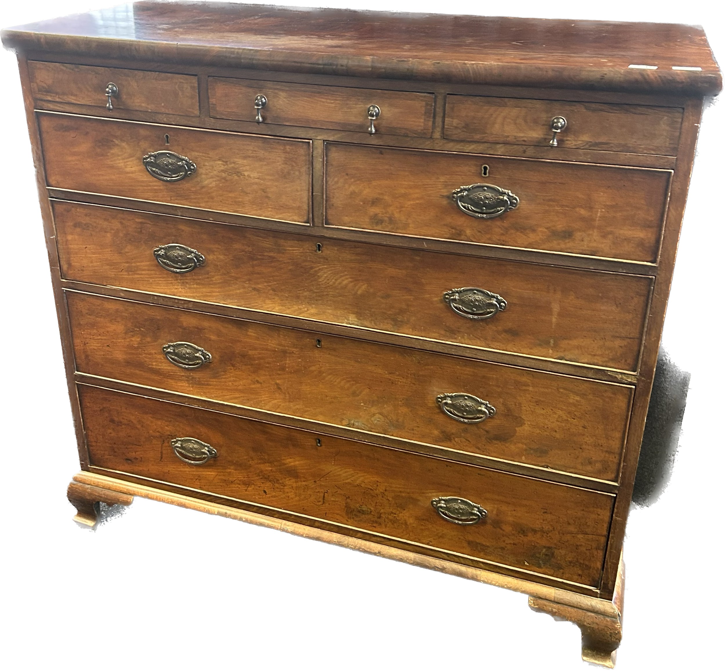 Antique mahogany chest of drawers, the rectangular top over three narrow drawers, two short - Image 2 of 2