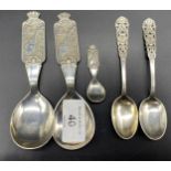 Five Norwegian sterling silver souvenir spoons with makers mark visible [74.27] grams