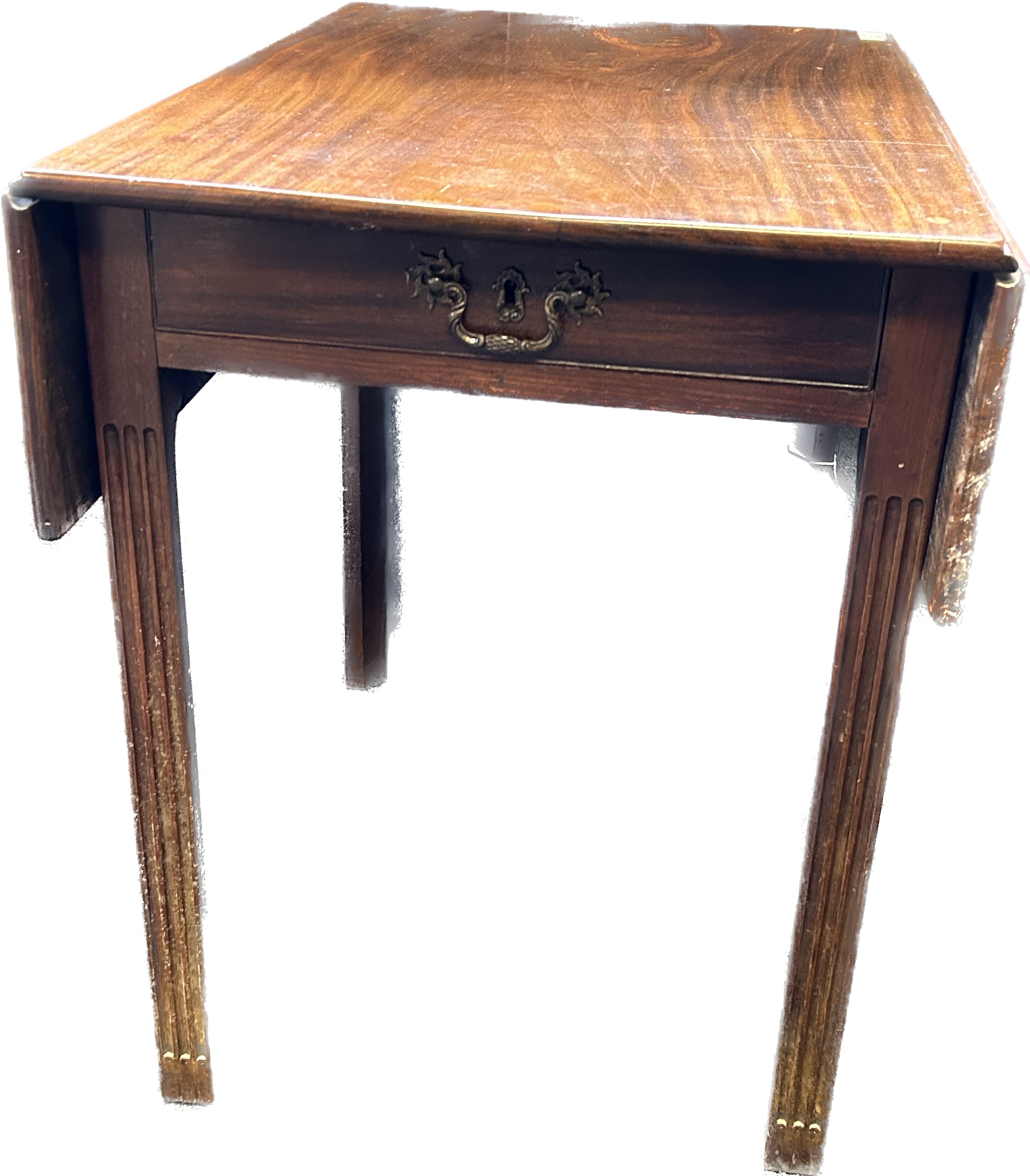 19th century mahogany Pembroke table, the rectangular top with twin drop leaf sides above a frieze - Image 3 of 4