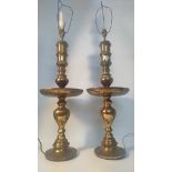 A Pair of 20th century heavy brass Indian scene table lamps