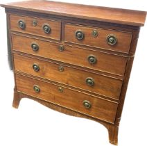 George III mahogany chest of drawers, two short drawers over three graduating long drawers, raised