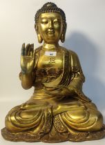 Oriental brass seated Buddha figure with character signature to back [42cm]