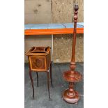 Edwardian inlaid plant stand along with 1900s standard floor light [33x33x93cm] [needs attention]