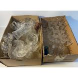 2 Boxes of Crystal & glass ware; Victorian etched glass sets & crystal ware