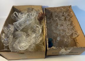 2 Boxes of Crystal & glass ware; Victorian etched glass sets & crystal ware