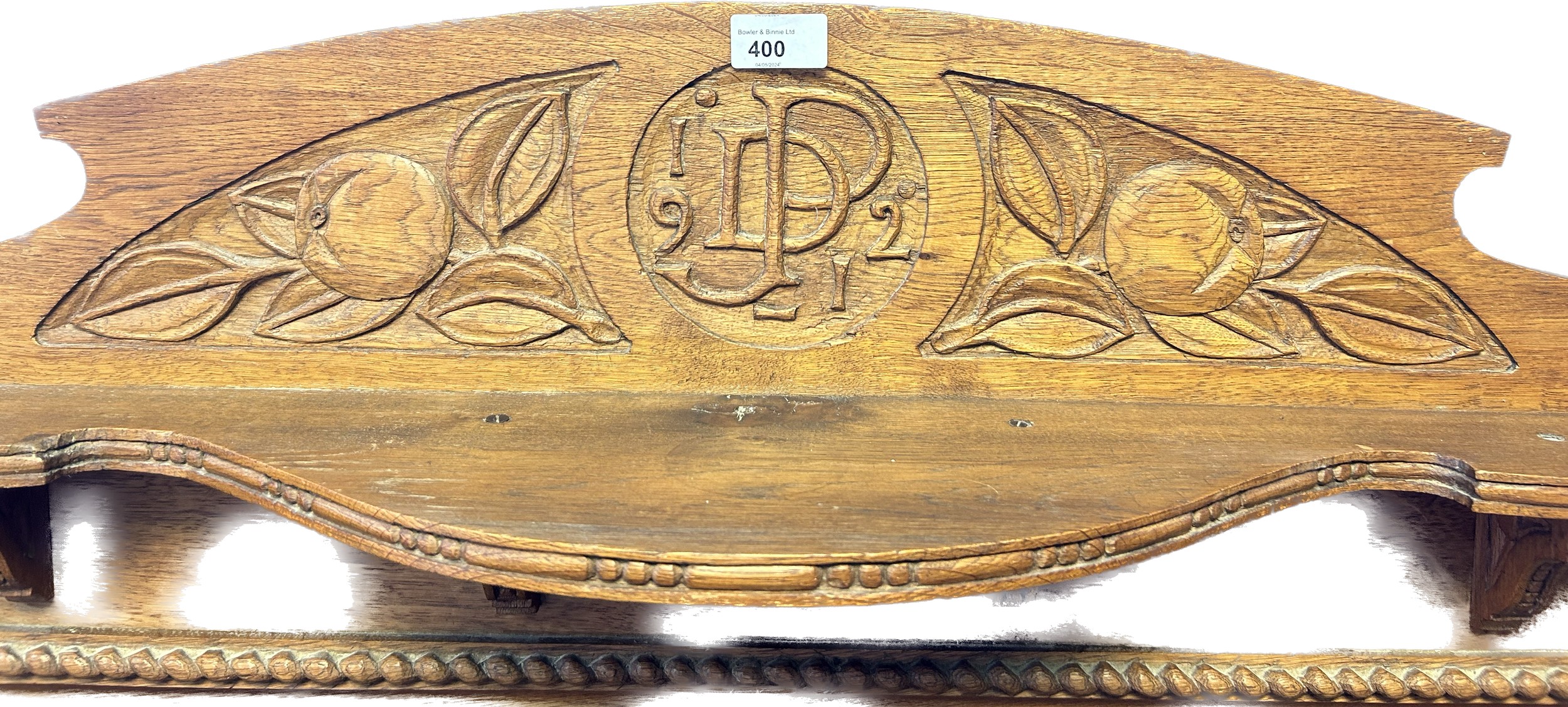 Large oak Art Deco over mantle mirror, carved with squirrels to each side and initials JPD 1912 to - Image 2 of 4
