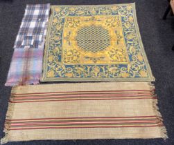 Two vintage rugs together with 2 Highland Home Industries Scottish scarfs