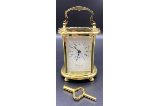 Brass & Glass Carriage clock by Woodford with key [16cm] - Image 1 of 6