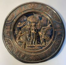 Late 20th century Copper & cast metal wall charger depicting Egyptian scene [50cm]