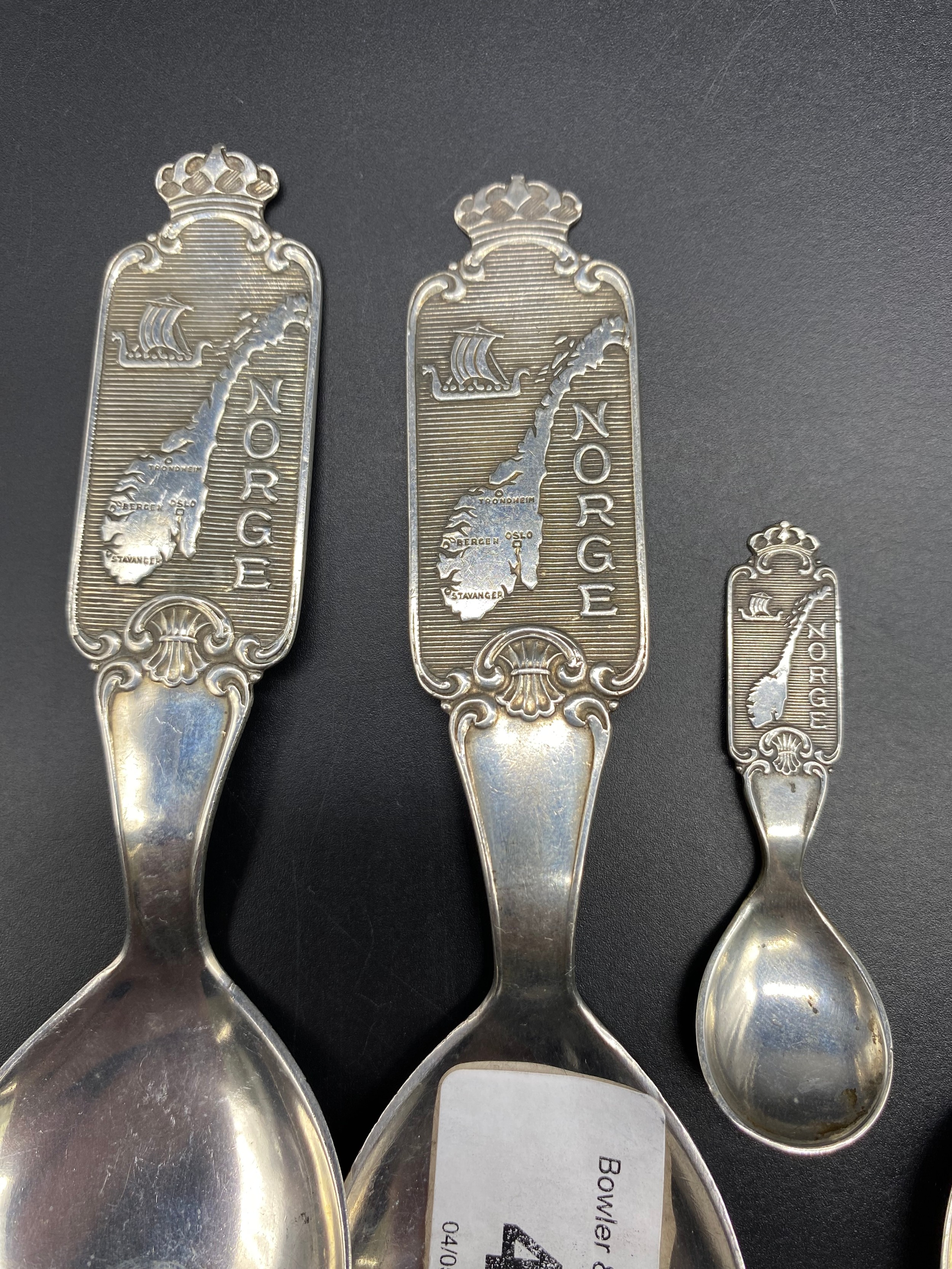 Five Norwegian sterling silver souvenir spoons with makers mark visible [74.27] grams - Image 2 of 5