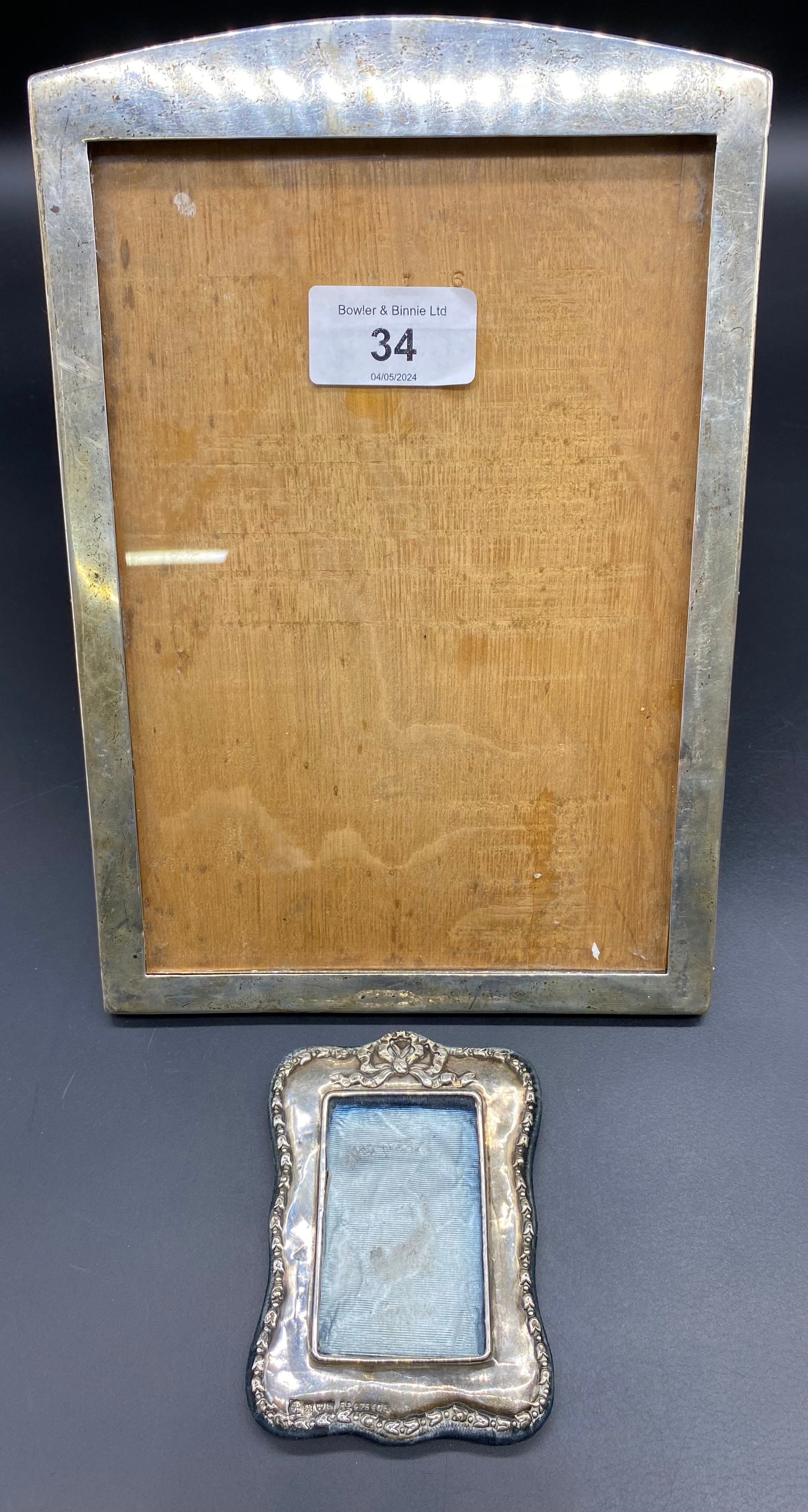 Silver hall marked Birmingham late photo frame [makers Mark rubbed] together with chest silver