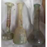 Pre Circa AD Ancient Roman Glass Iridescent Medicine Bottles, one with residue inside, possible