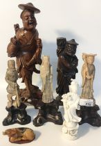 Collection of Oriental figures; Soap Chinese monk figures & wooden carved figures [34cm]