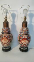 Pair of 20th century Japanese imari table lamps [One of the lamps has been restored][55x17cm]