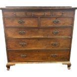 Antique mahogany chest of drawers, the rectangular top over three narrow drawers, two short