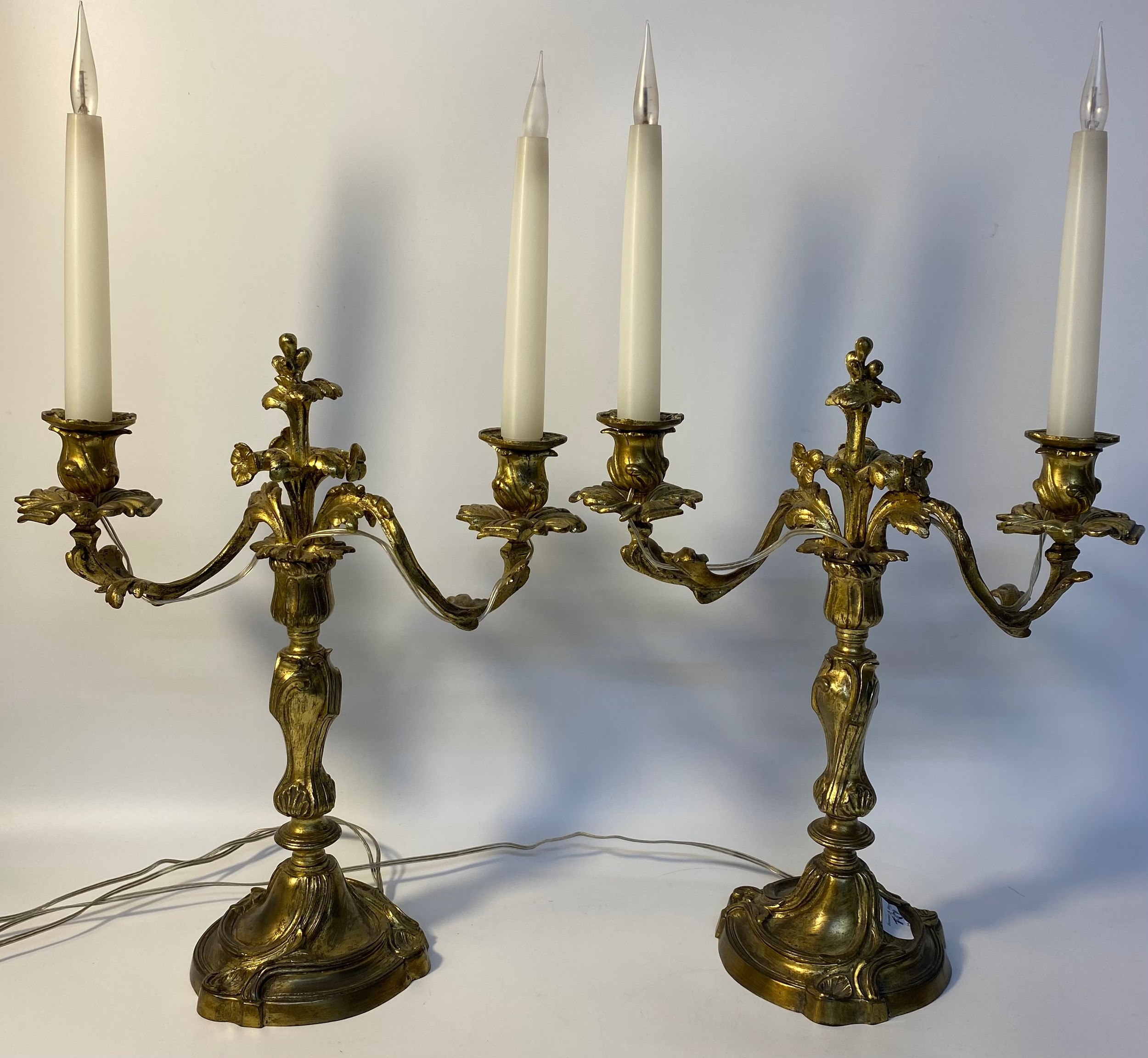 Pair of 19th century heavy brass Candelabras converted to electric [38cm]