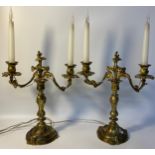 Pair of 19th century heavy brass Candelabras converted to electric [38cm]