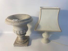 French 19th century small marble urn along with A Marble table lamp