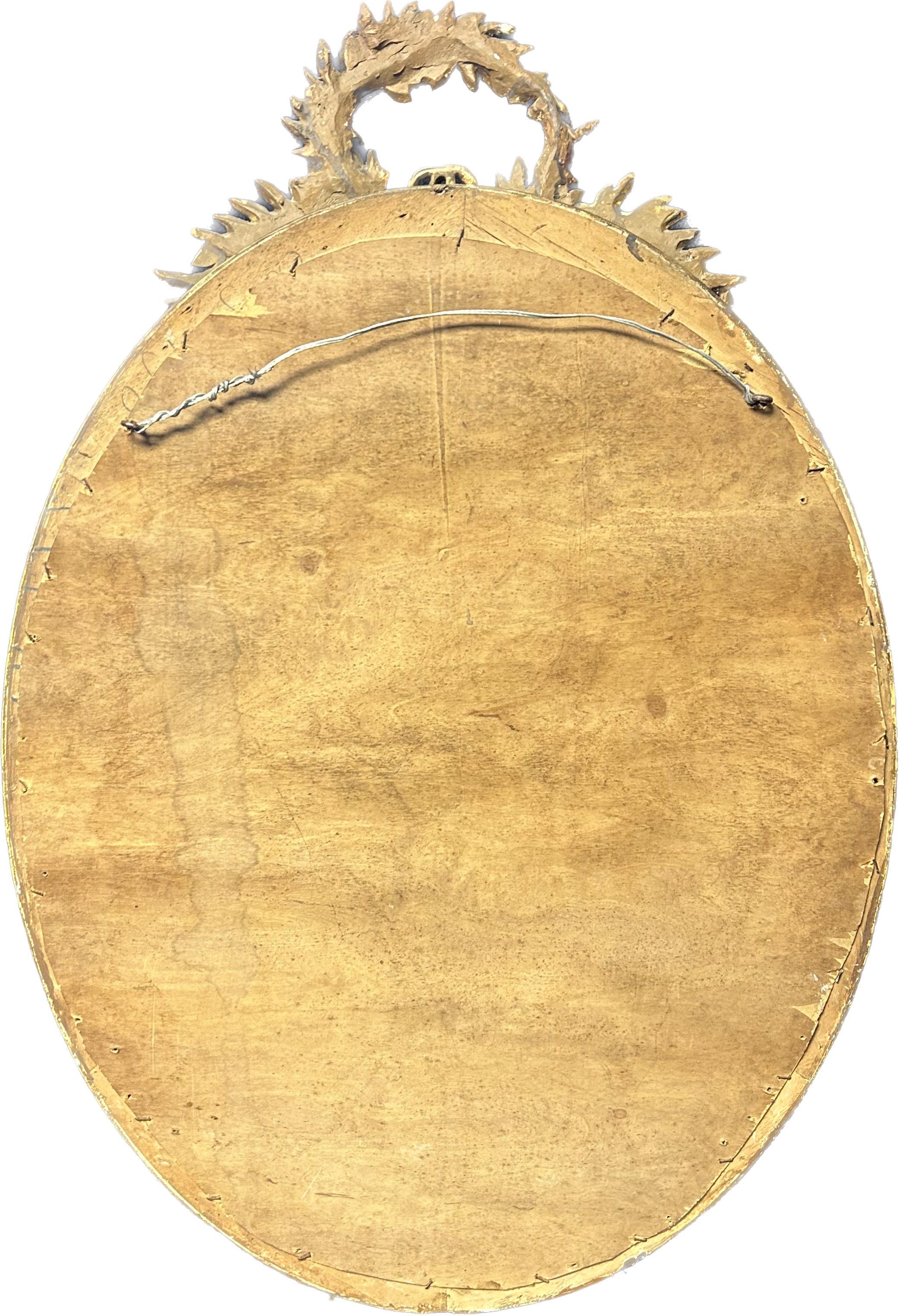 Antique gilt painted oval mirror with moulded foliate extensions [107x68cm] - Image 4 of 4