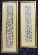 A pair of 19th Century of framed Japanese silk needle works. [Frame 67x22cm]