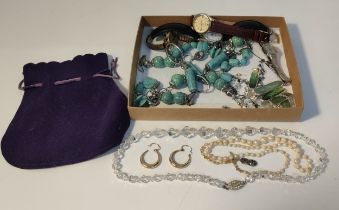 Selection of jewellery; 9ct gold 375 hall marked earrings & white metal eastern style necklace