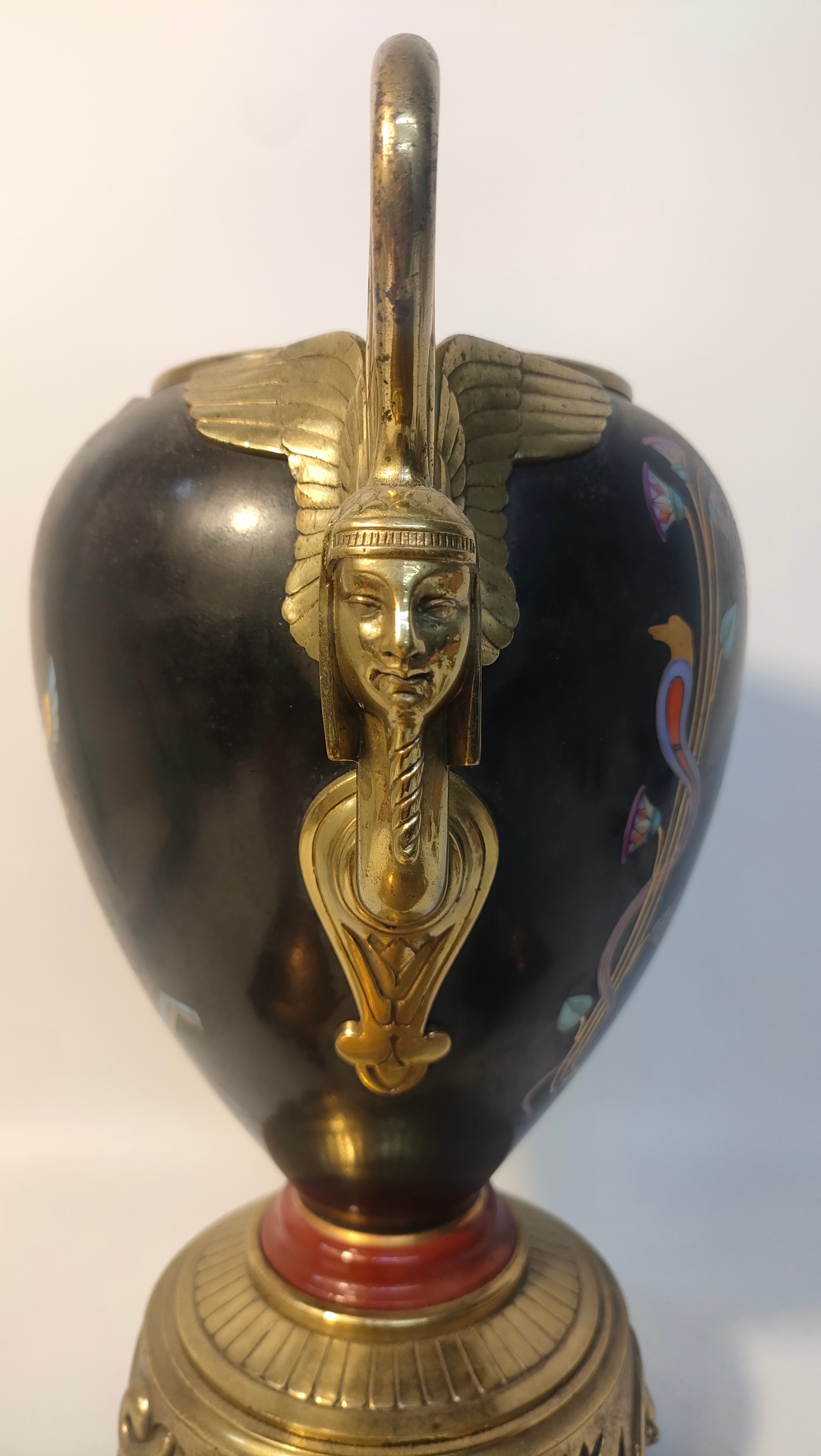 19th century Egyptian Revival hand painted brass handled Vase along with A white metal Egyptian - Image 4 of 5
