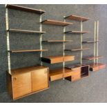 Large five section Danish Modular wall unit with shelves and storage cabinets